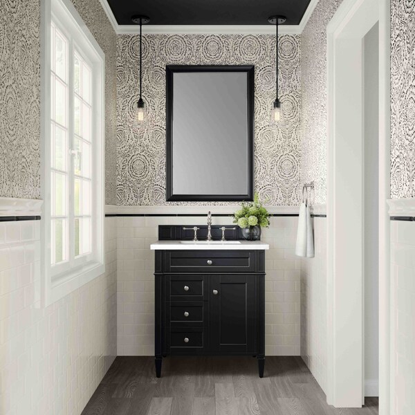 James Martin Vanities Brittany 30in Single Vanity, Black Onyx, w/ 3 CM White Zeus Quartz Top 650-V30-BKO-3WZ - main
